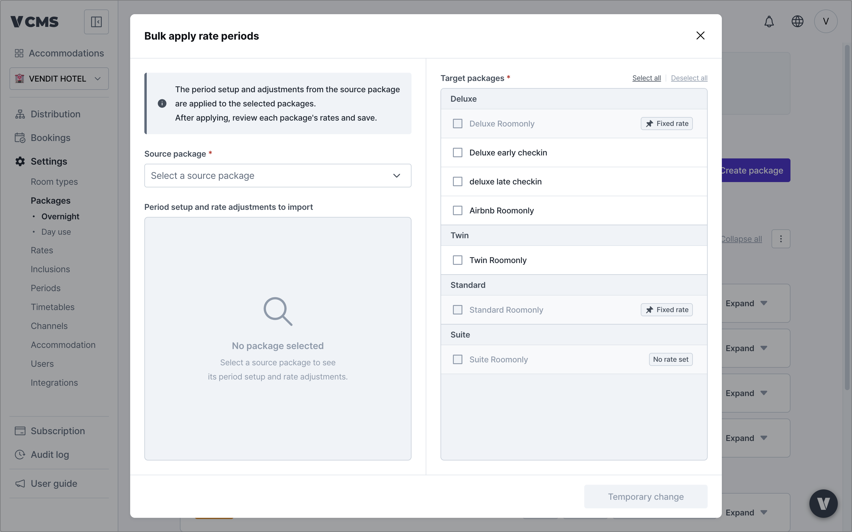 Bulk update rate plan modal