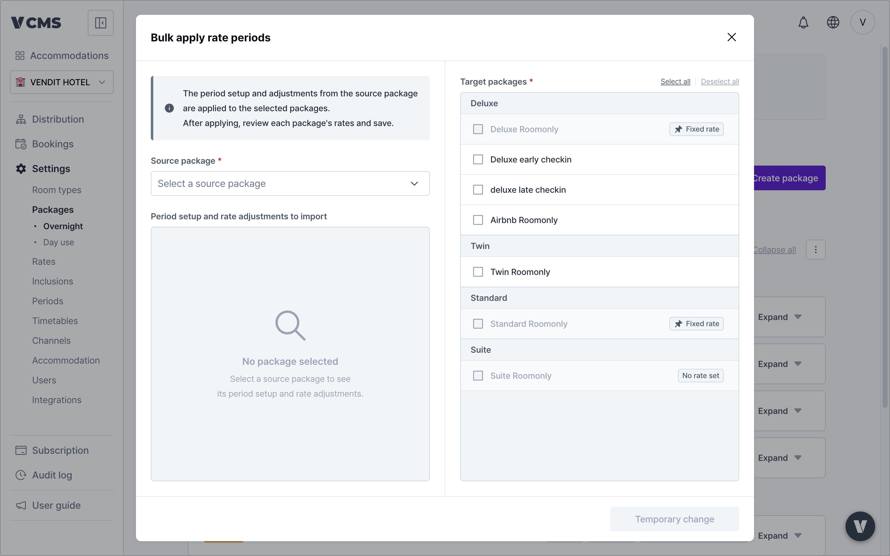 Bulk update rate plan modal