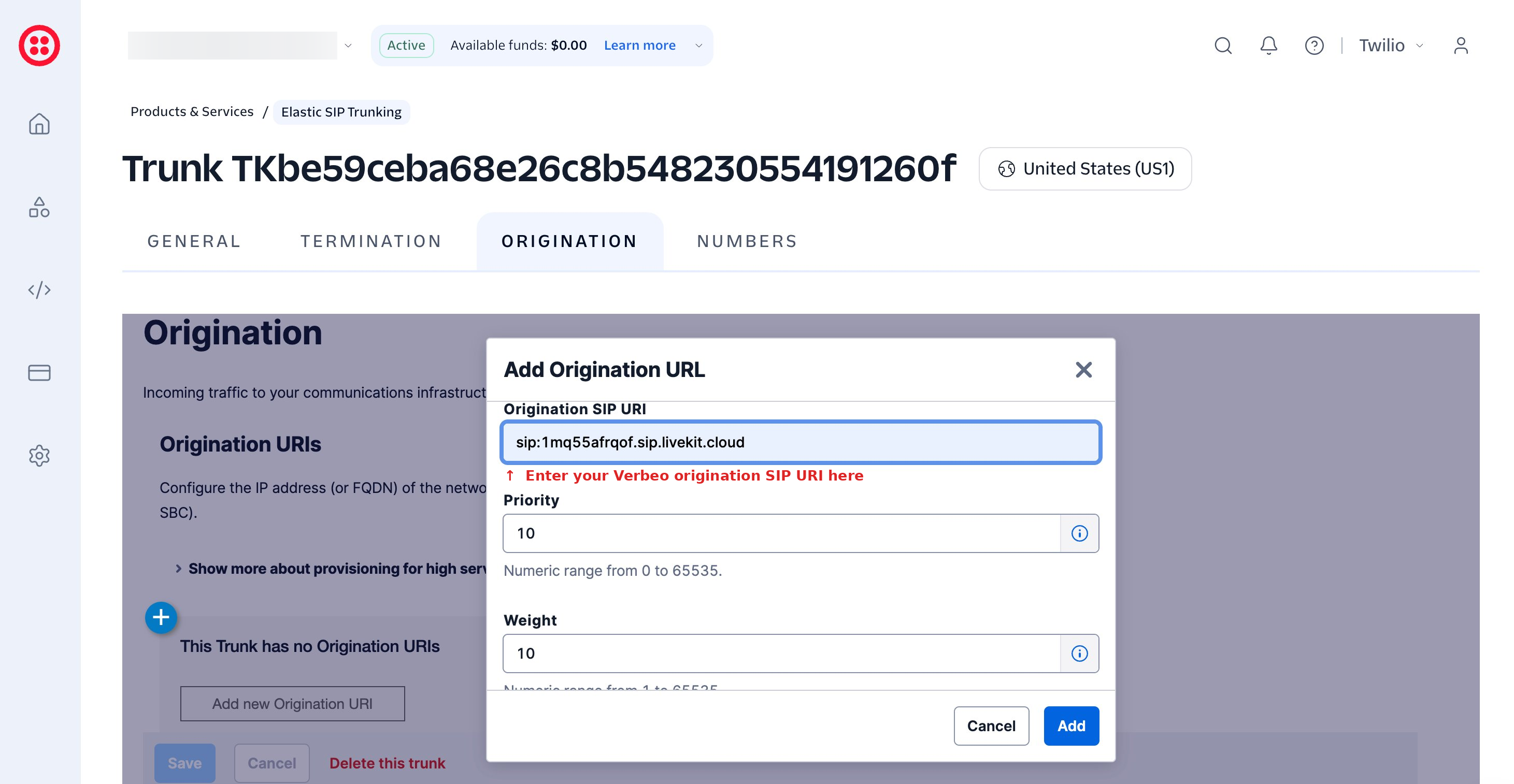 08 Twilio Add Origination Uri