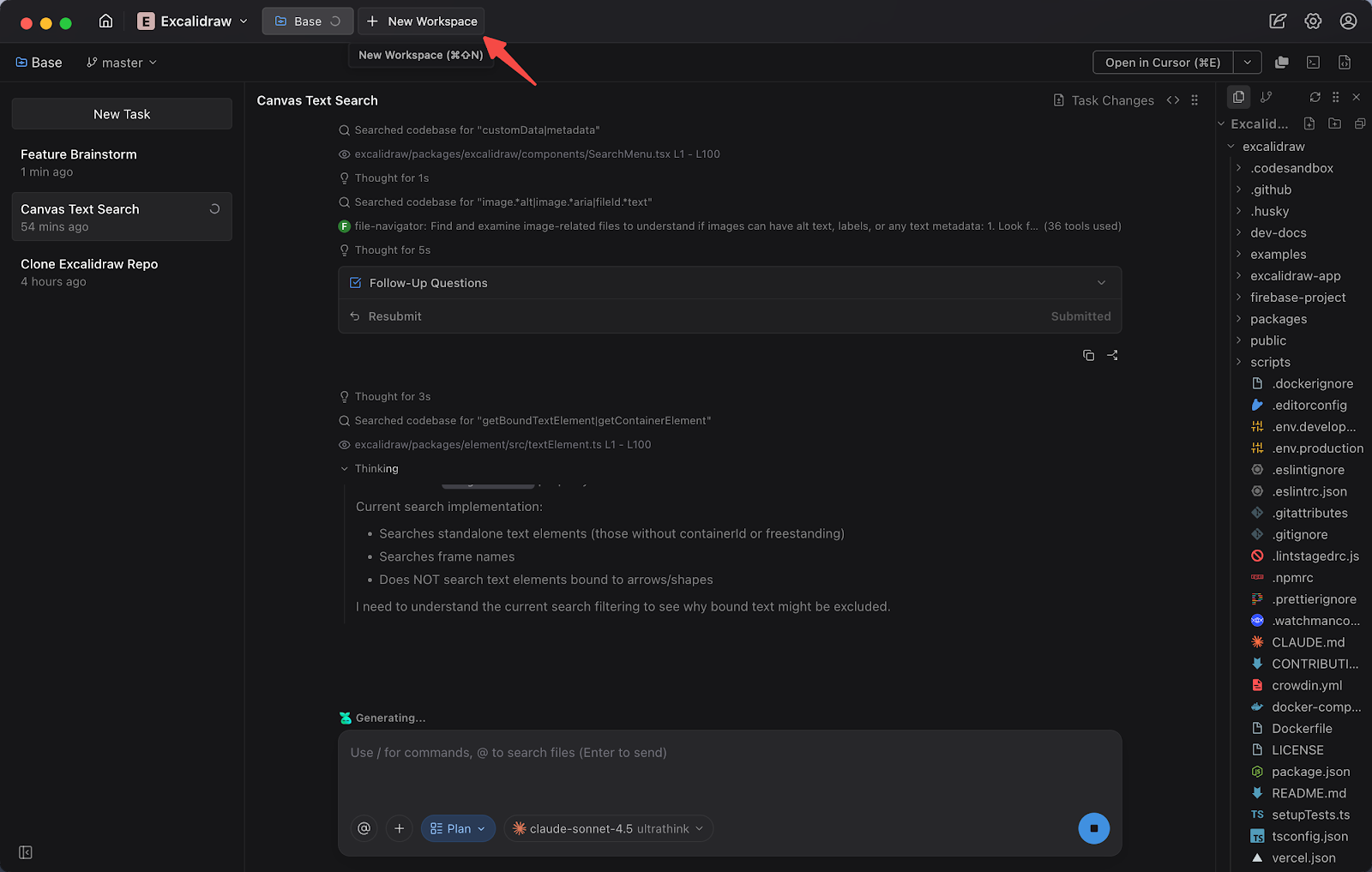 New workspace button