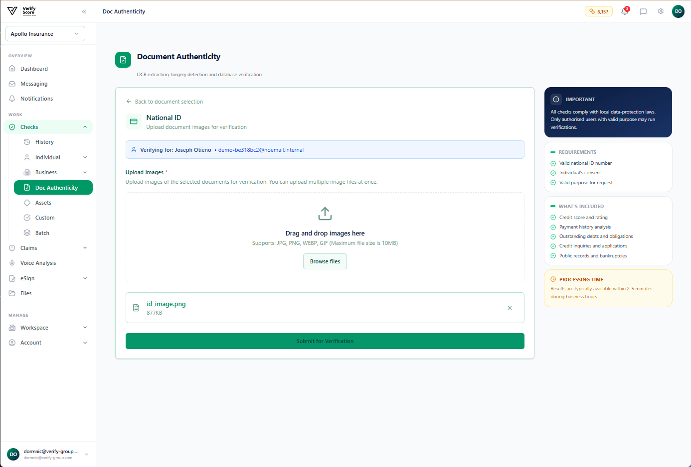 The document upload screen showing the upload area and image guidelines