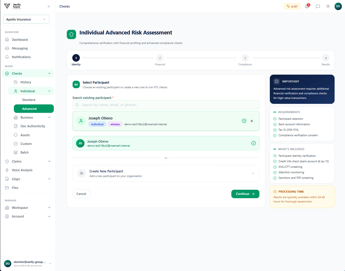 The Advanced KYC initial screen showing the multi-step flow