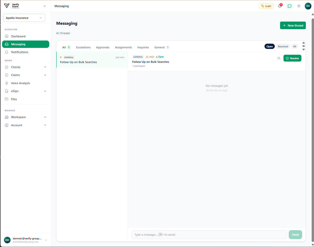 An incoming message in the thread view showing sender details and message content