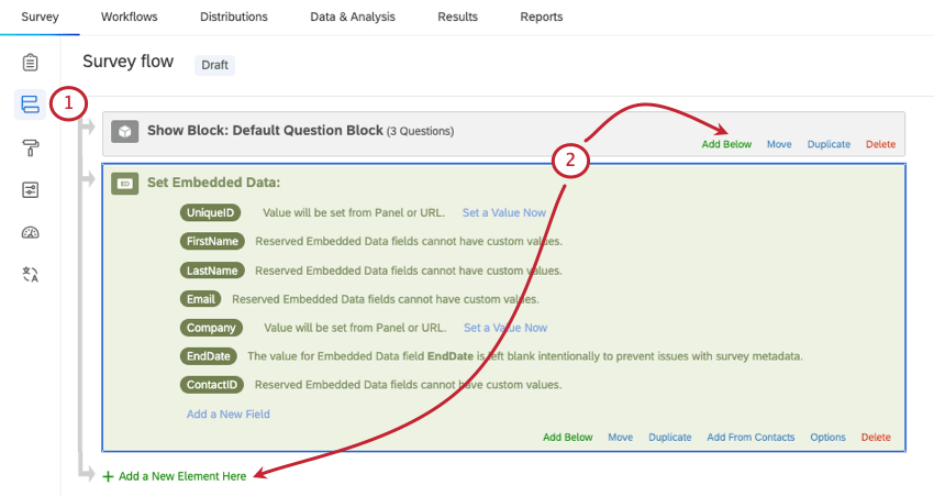 Qualtrics Survey Flow with Embedded Data element