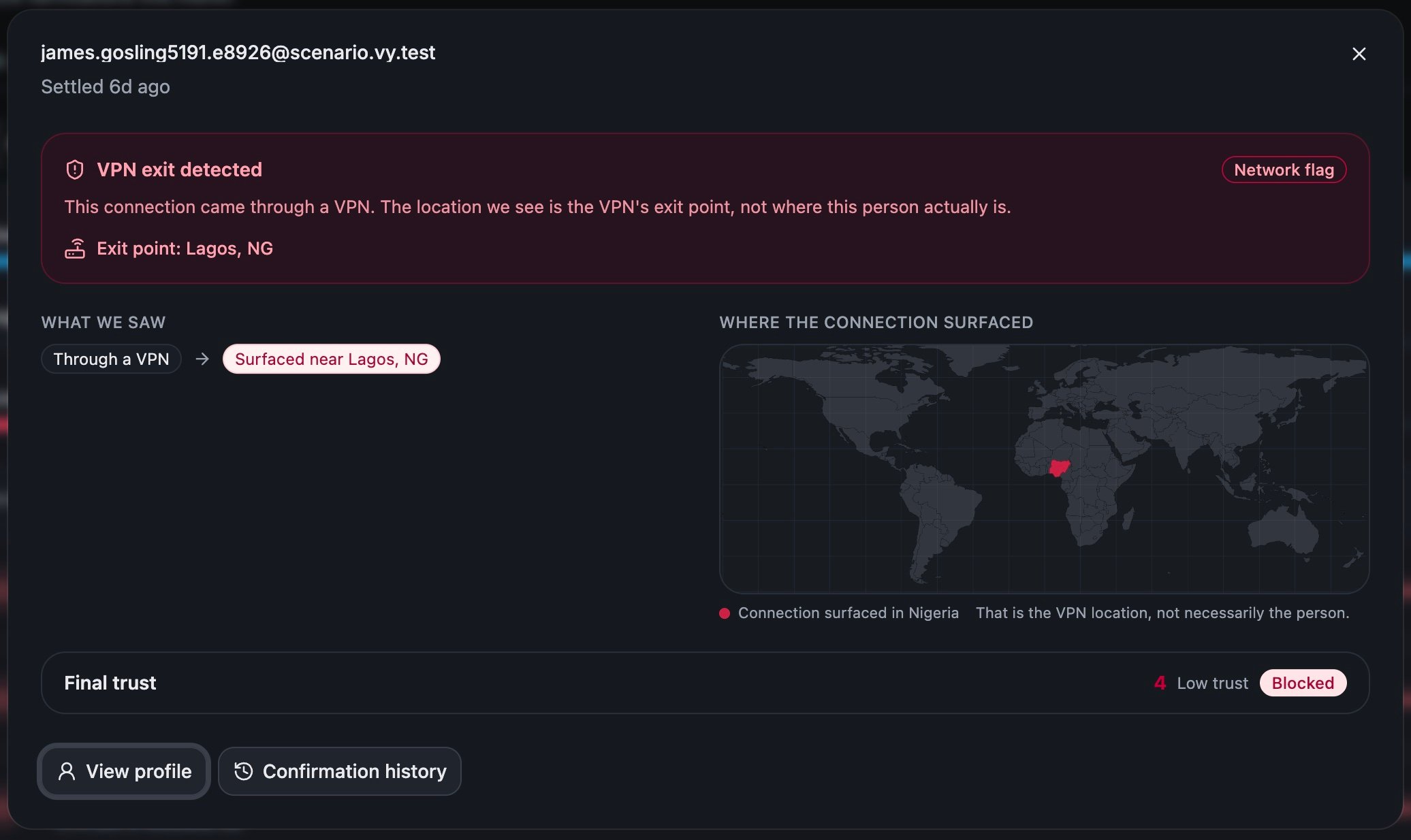 Flag detail view for a VPN exit