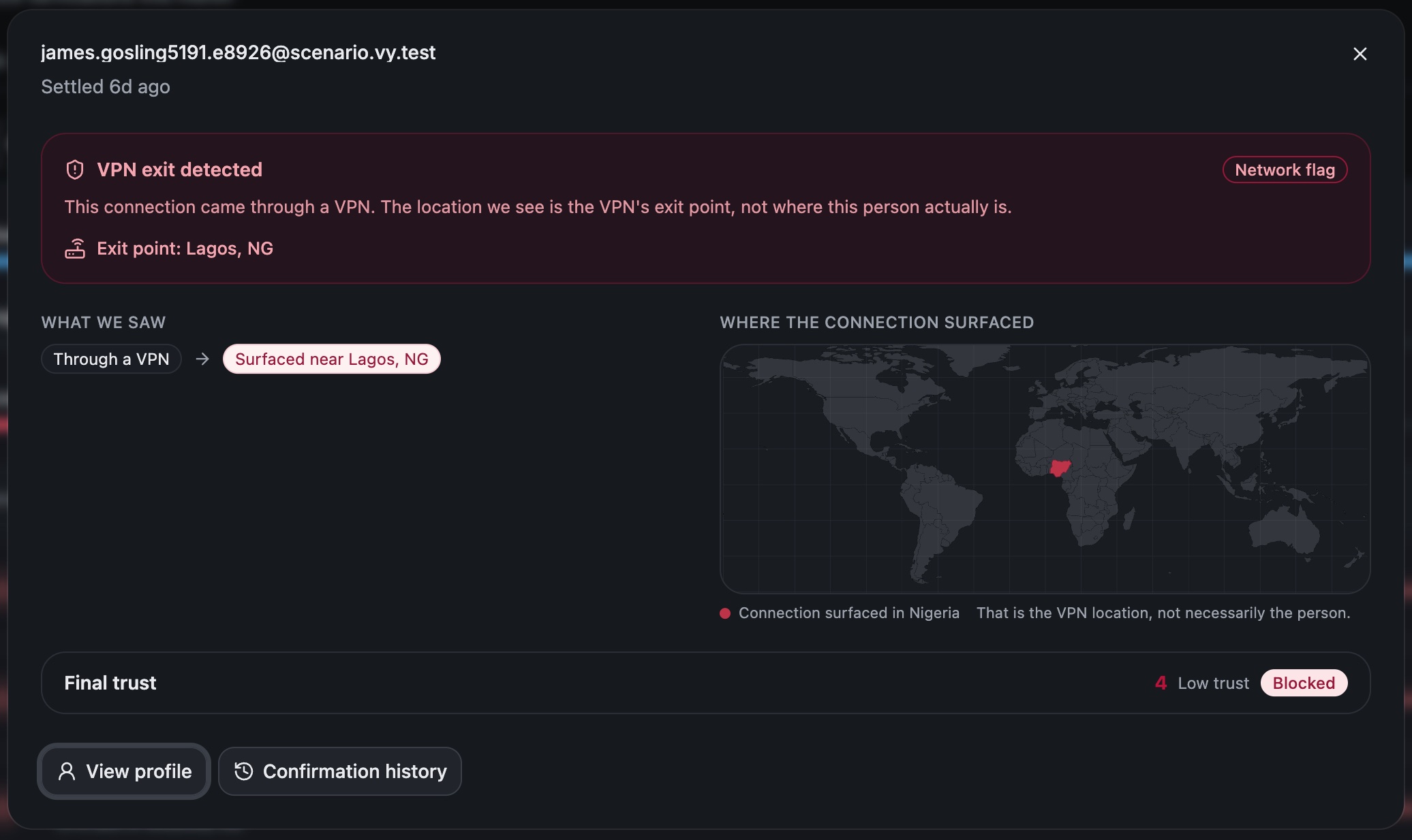 Flag detail view for a VPN exit
