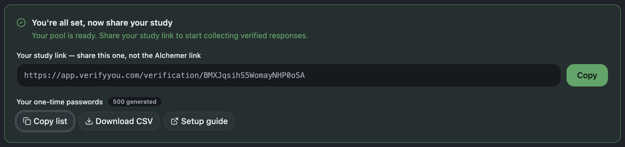 VerifyYou study link ready with copy list
