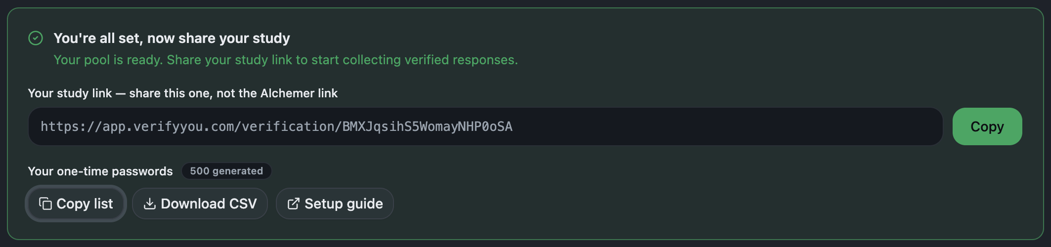 VerifyYou study link ready with copy list
