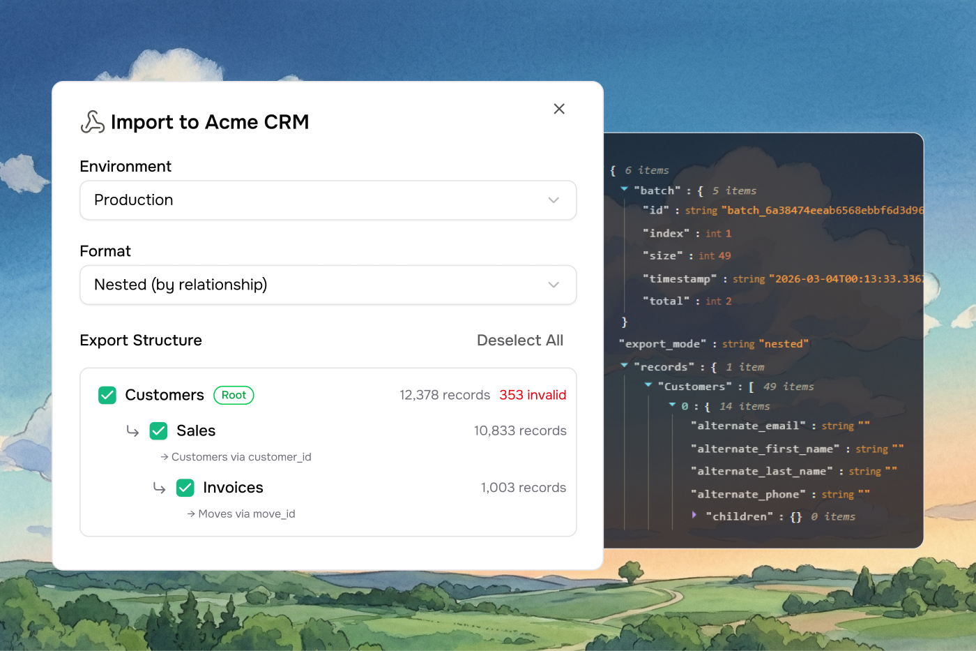 Workbook export webhook interface