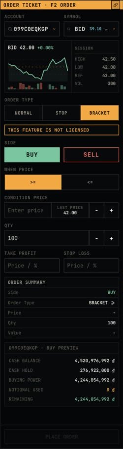 Dashboard bracket order ticket