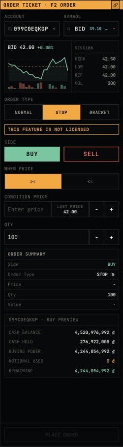 Dashboard stop order ticket