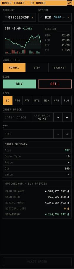 Dashboard order ticket