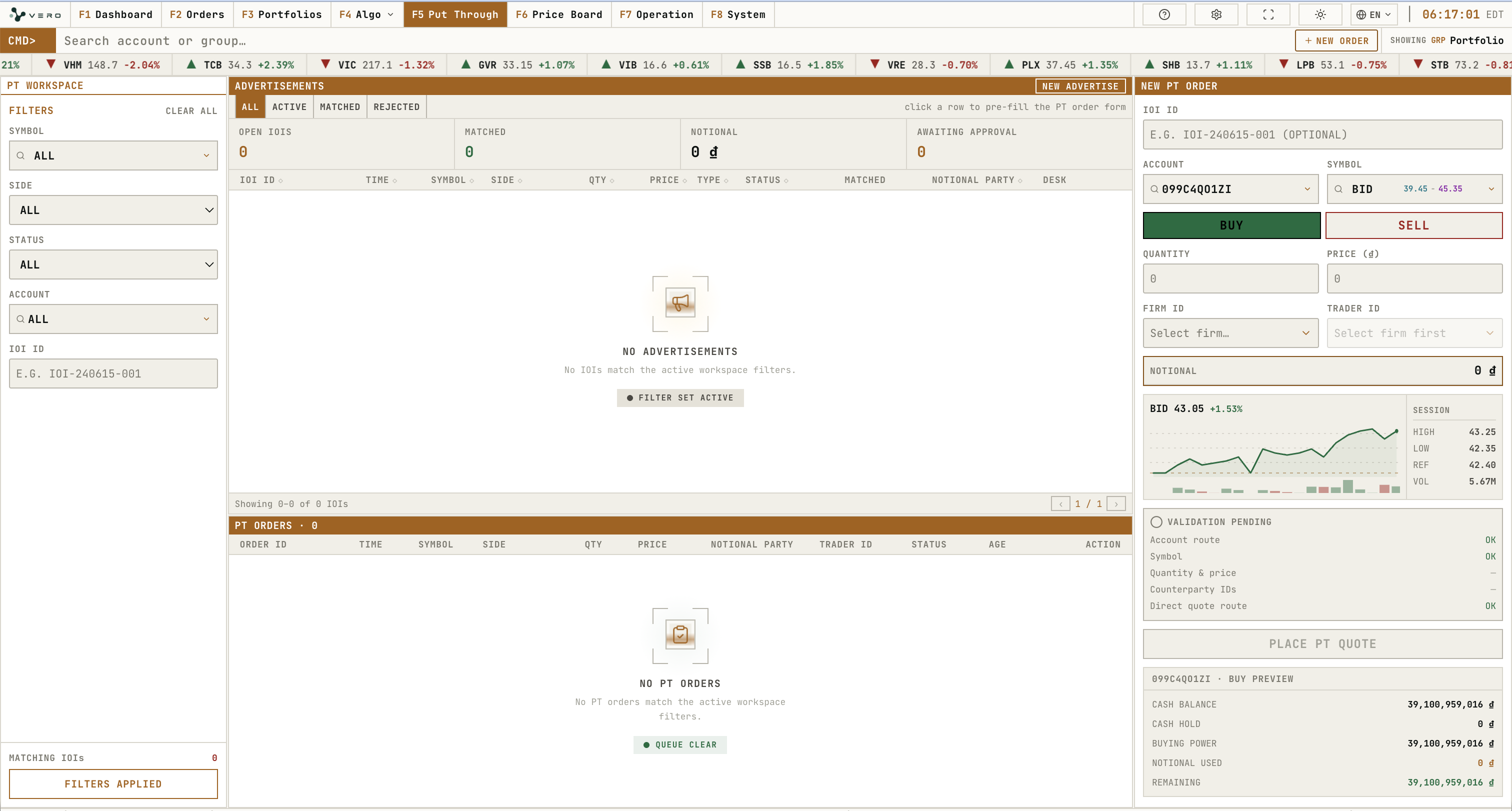 Put Through workspace overview