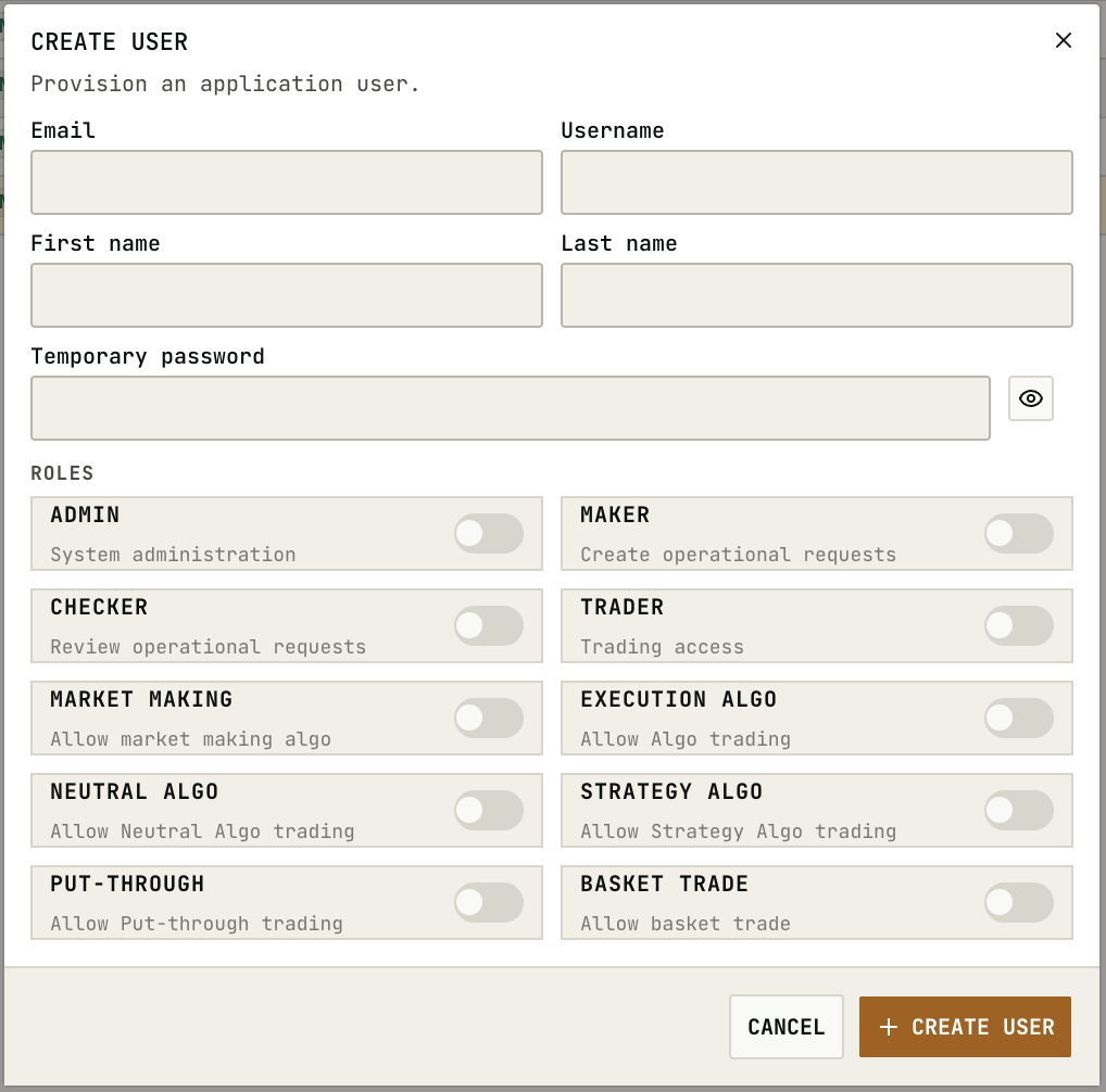 System users create user dialog