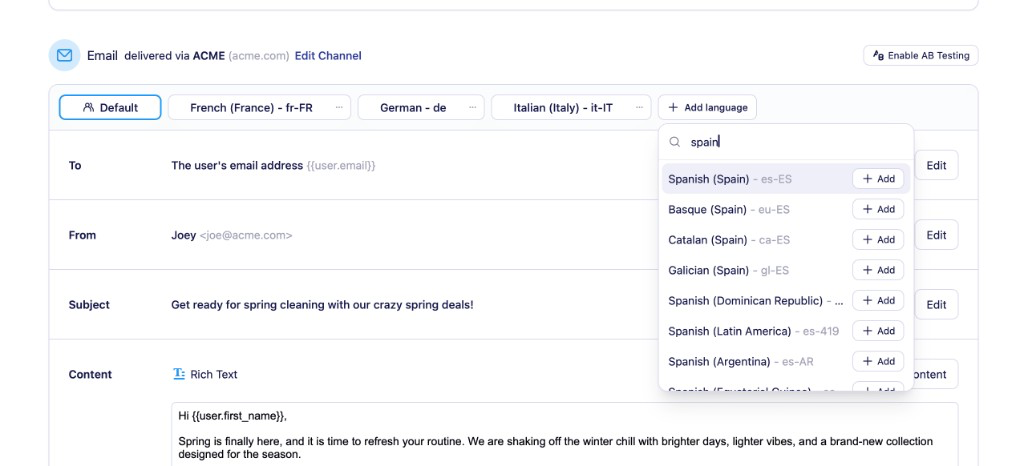 Add language picker searching for Spain