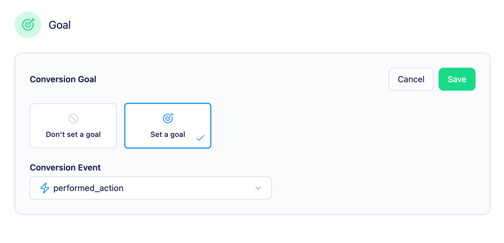 Selecting a conversion goal event — placeholder