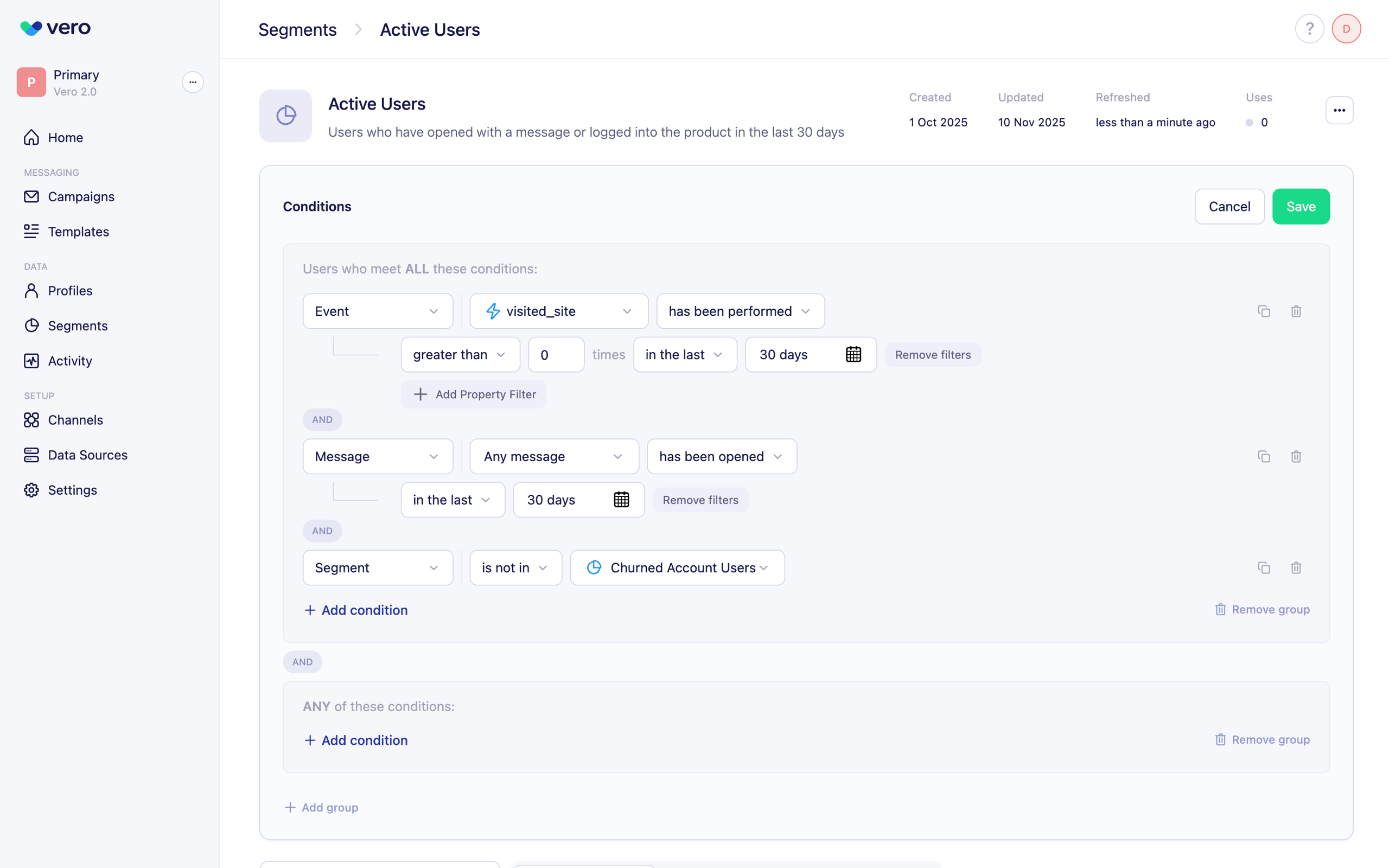 Segment Conditions - Vero Help Documentation