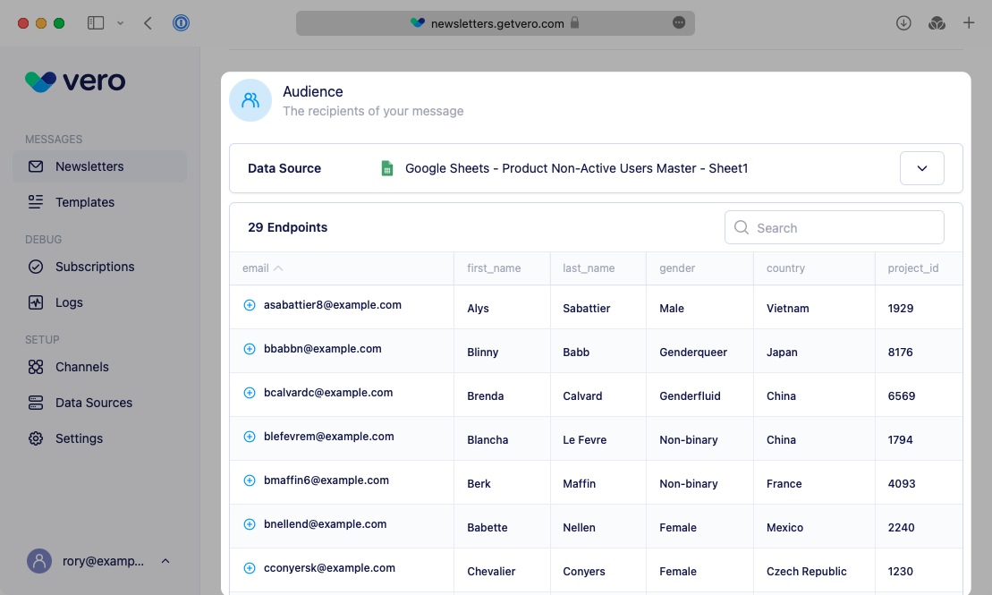 Imported audience - G-Sheets