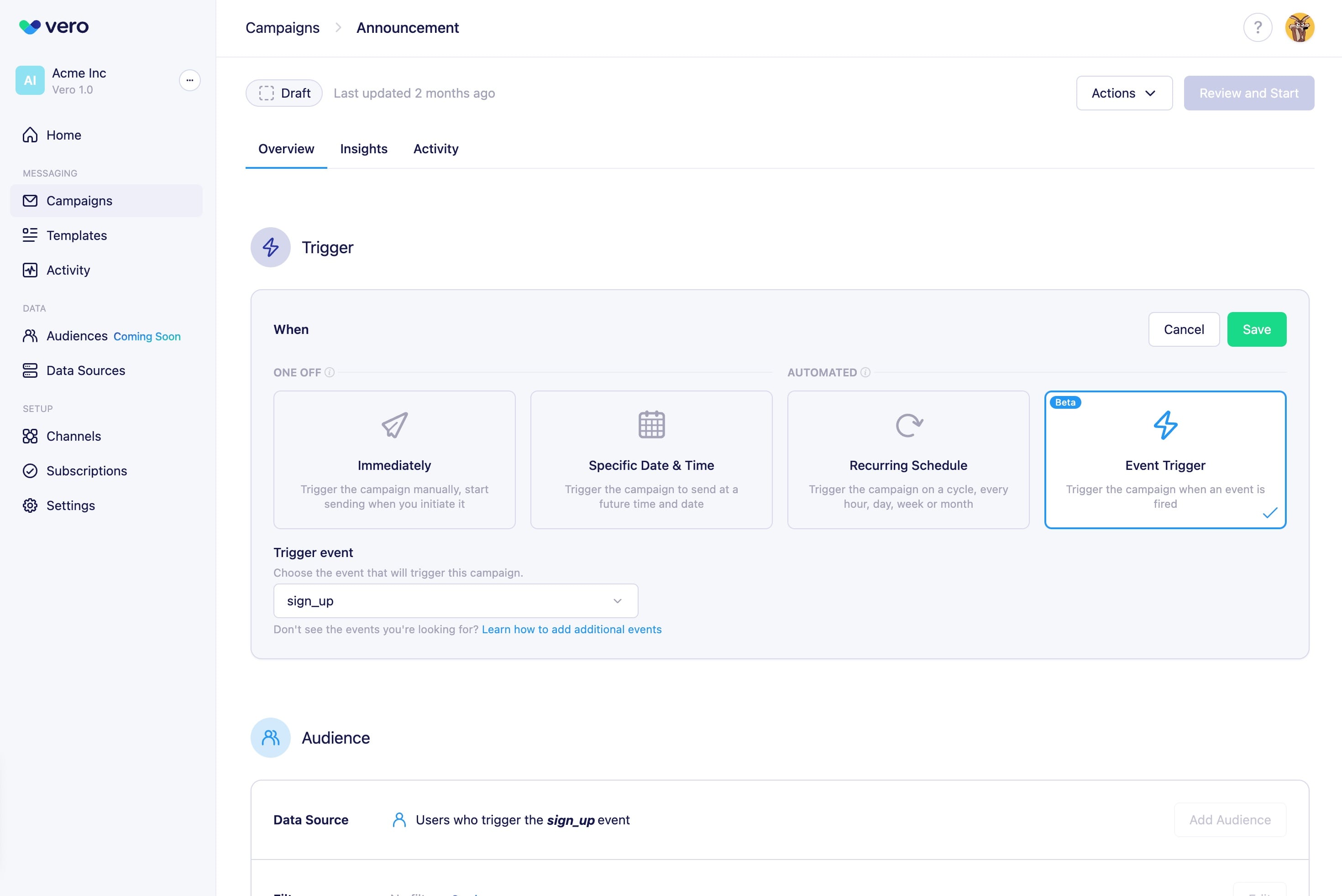 Event triggers - Vero Help Documentation
