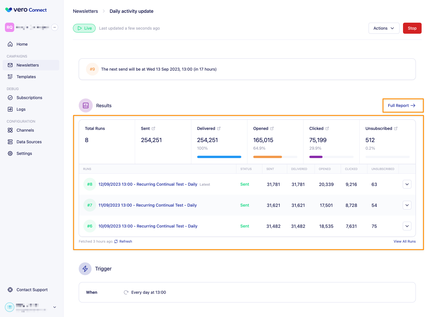 Report on all campaign runs