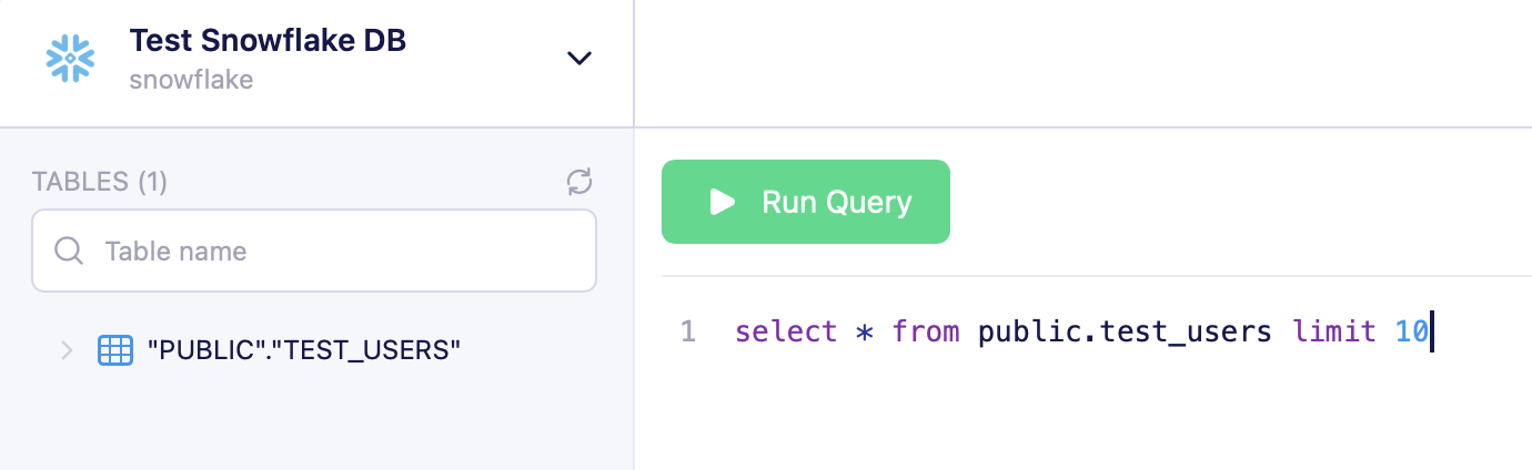 Example of Snowflake query interface