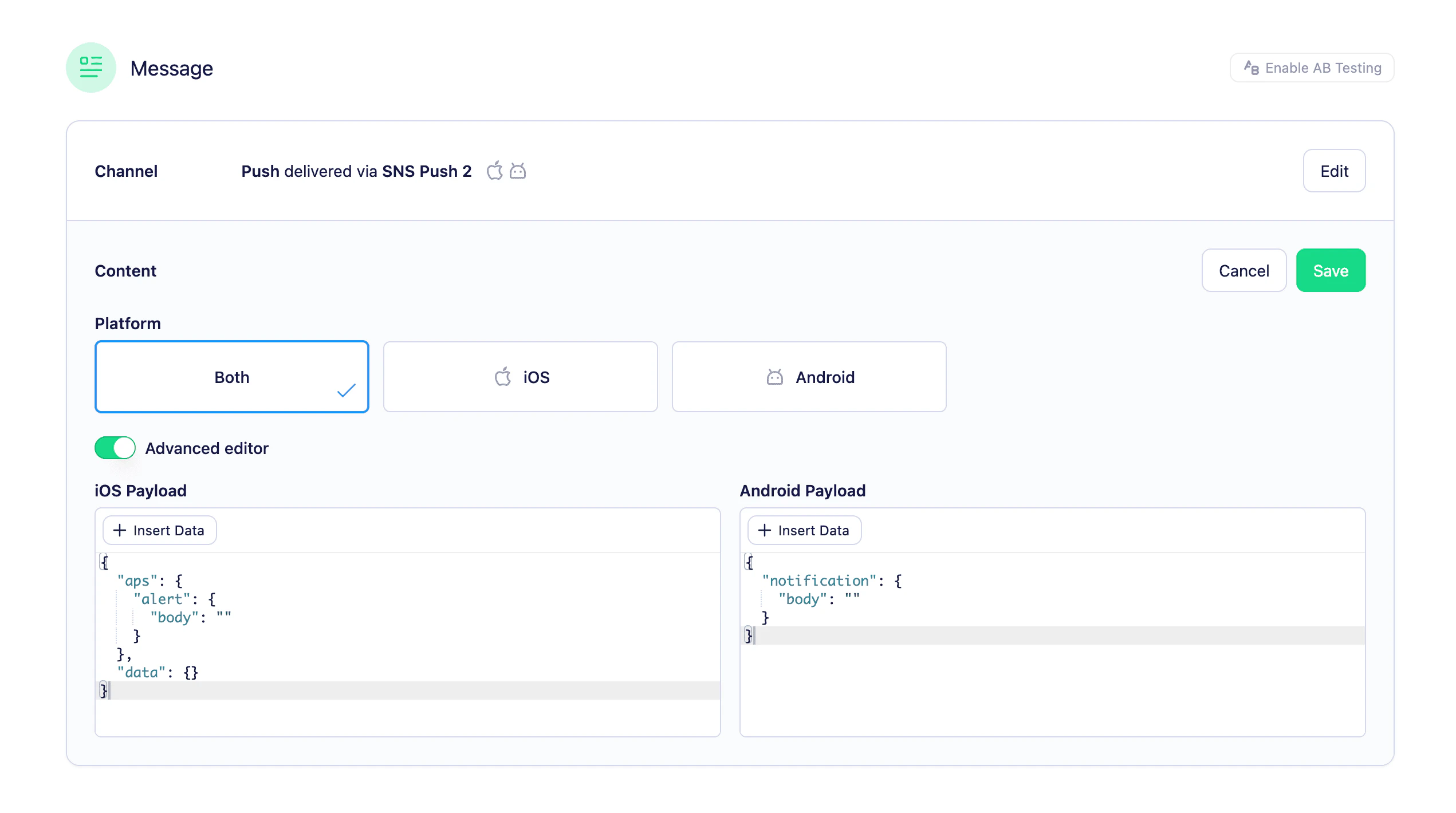 Push advanced editor