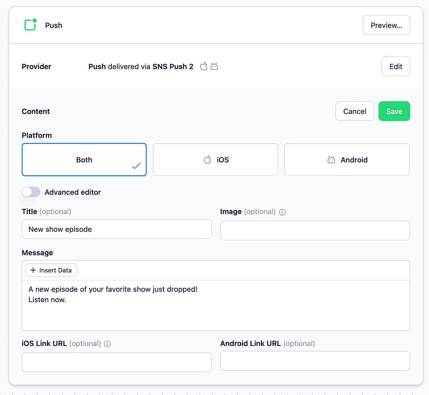 Basic push content editor