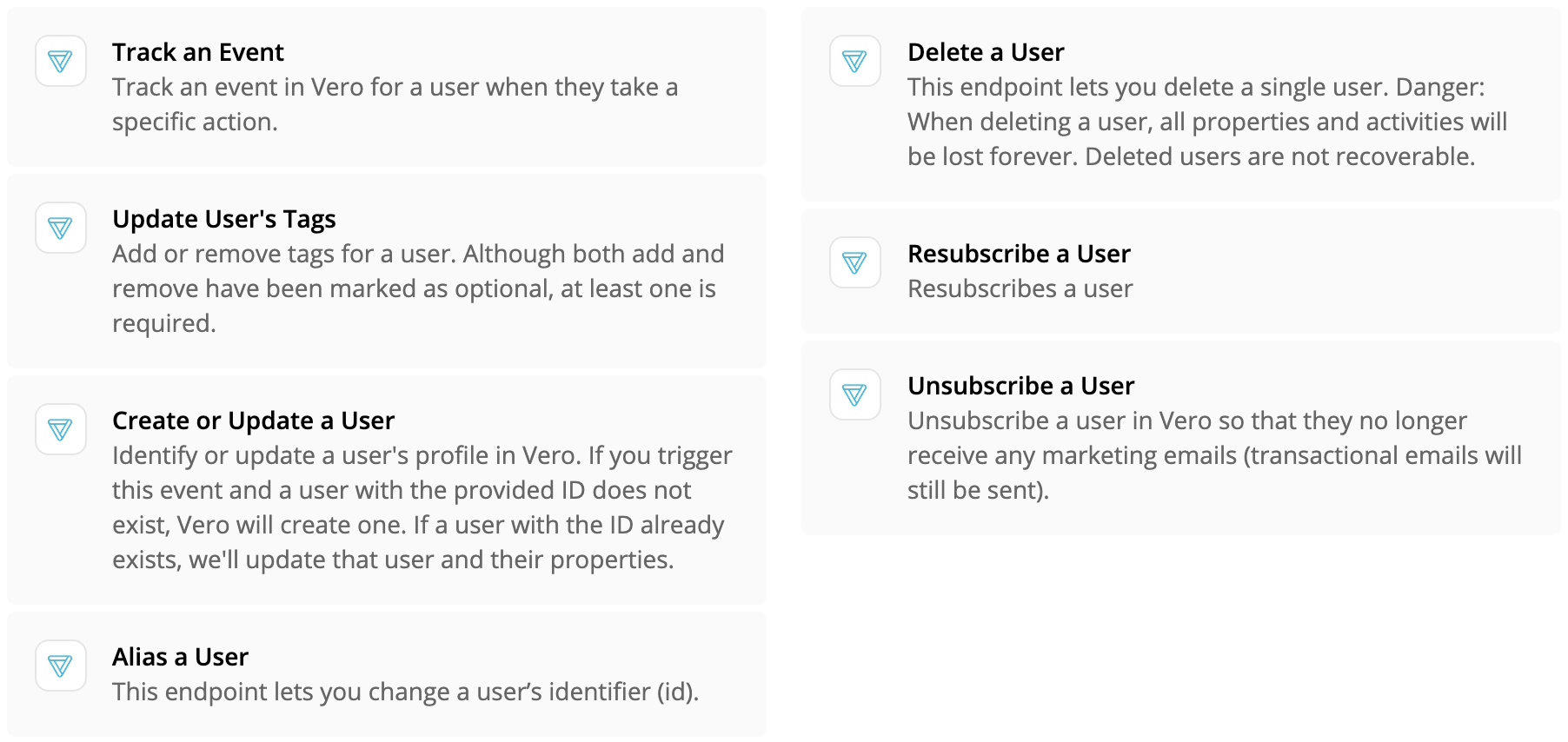 Vero Actions in Zapier
