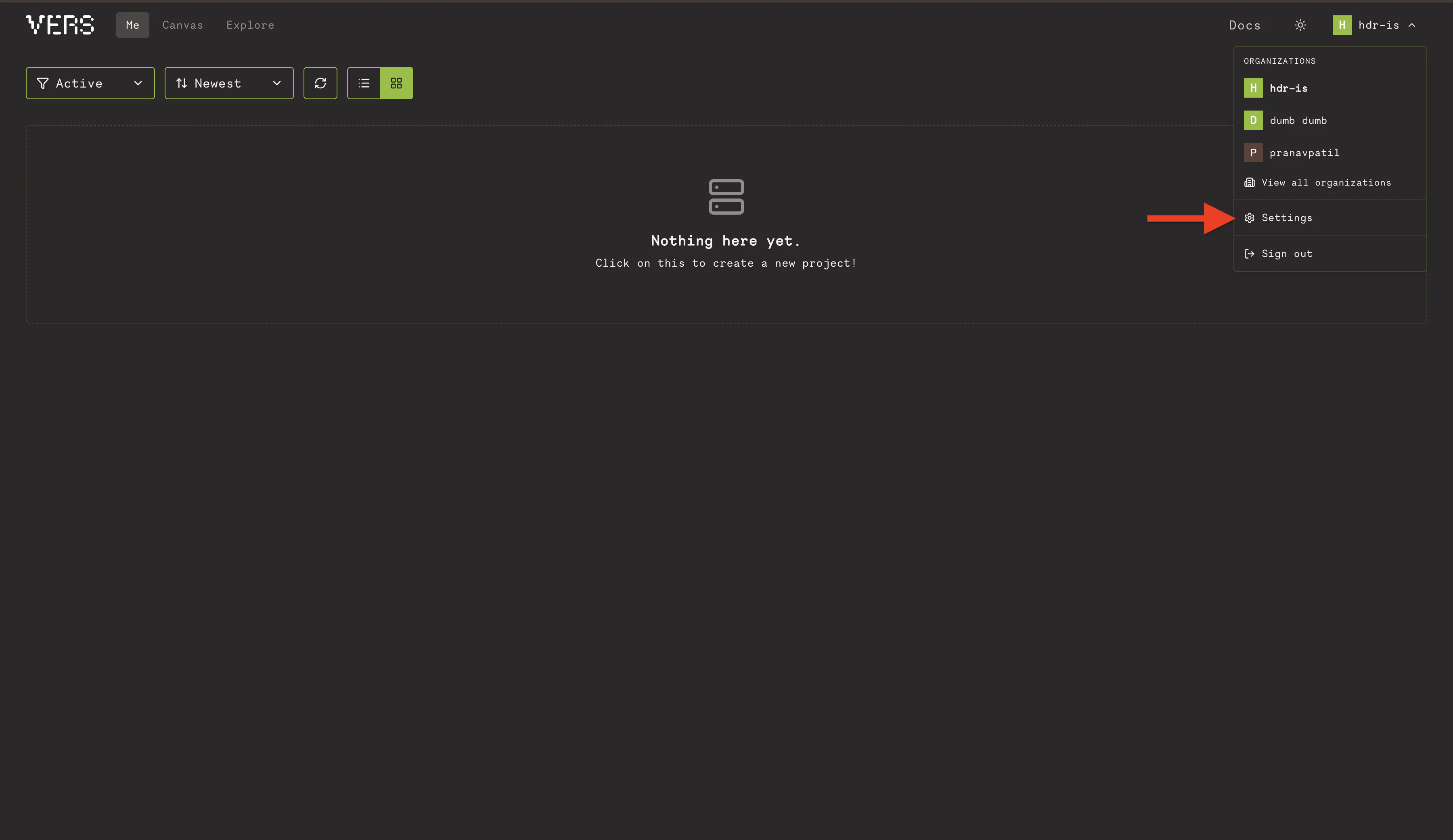 Vers dashboard with API Keys tab