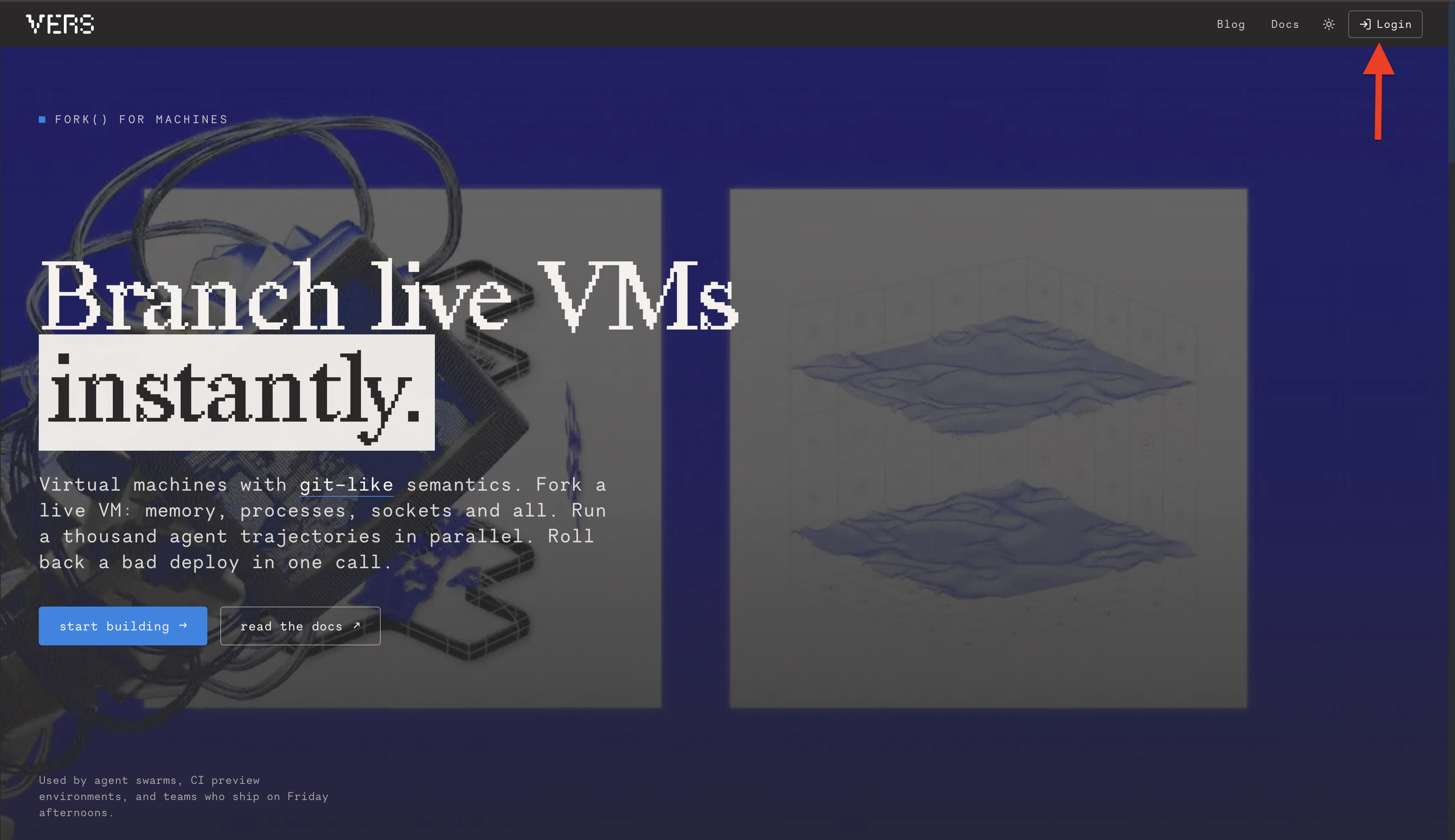 Vers landing page with start building button