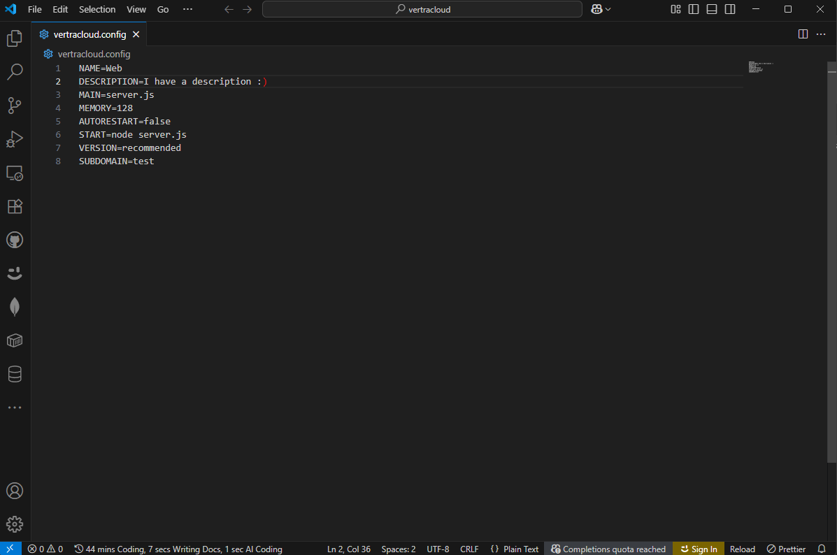 vertracloud.config File