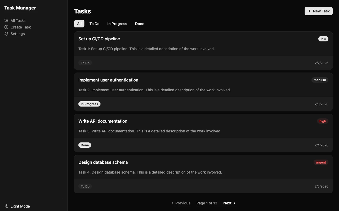 Task list in dark mode
