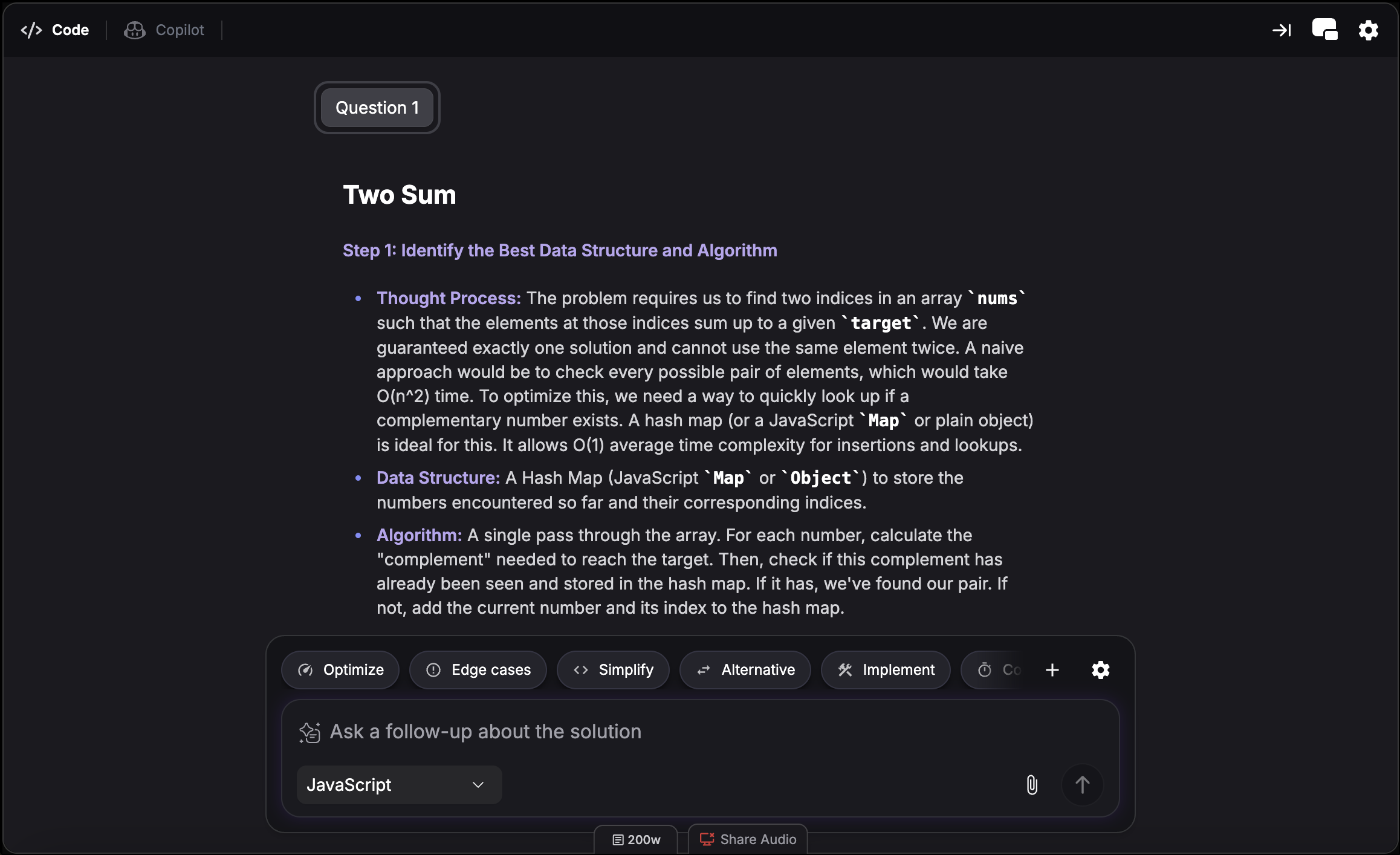 Coding copilot quick actions