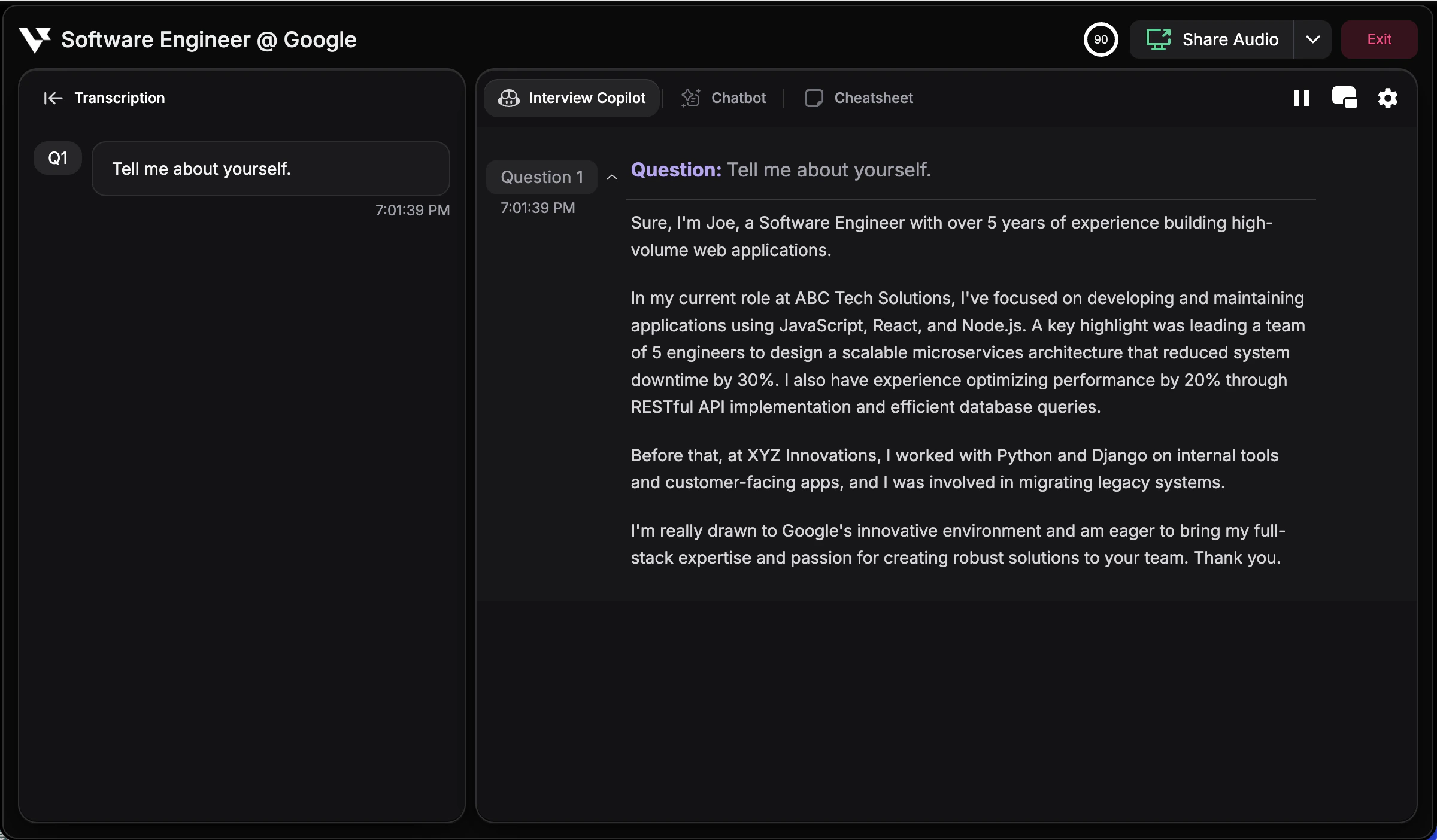 Interview Copilot in action
