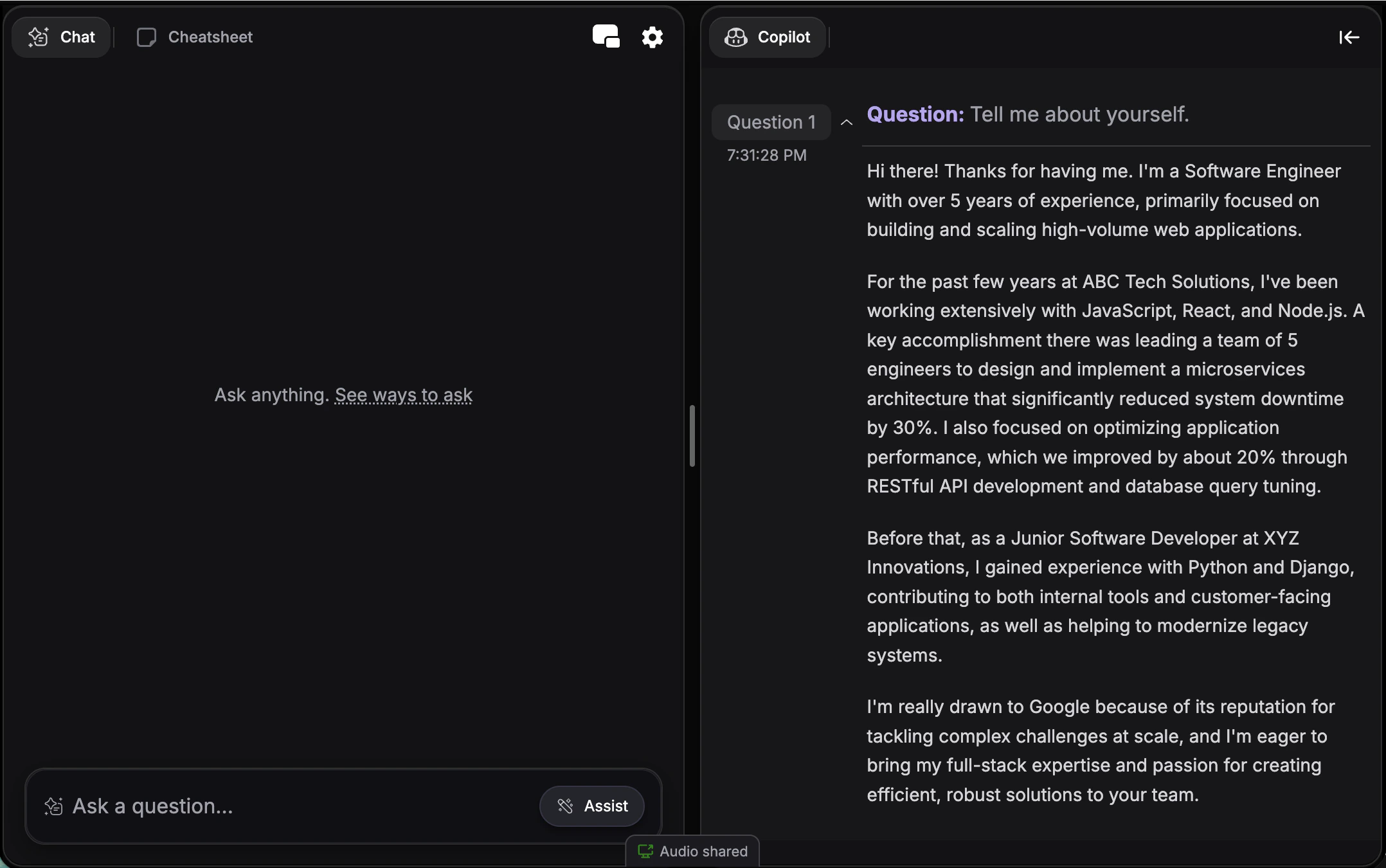 Split screen layout