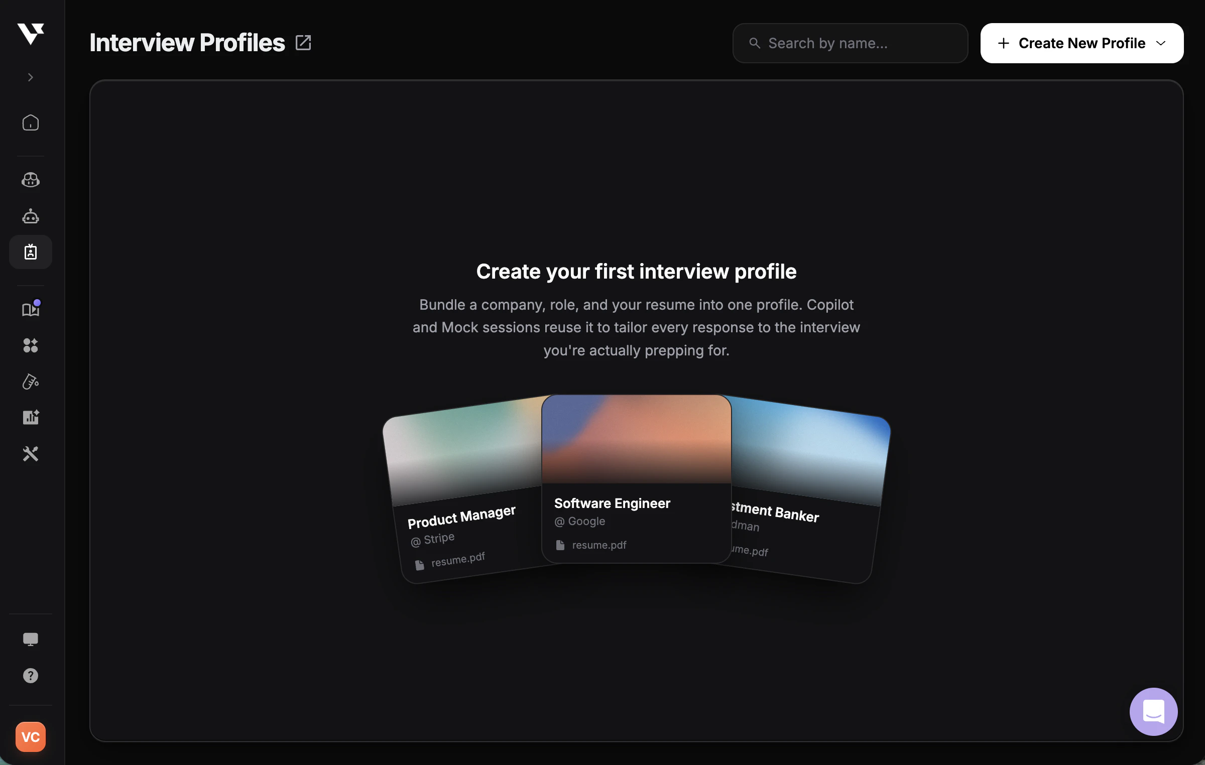 Interview profile creation interface