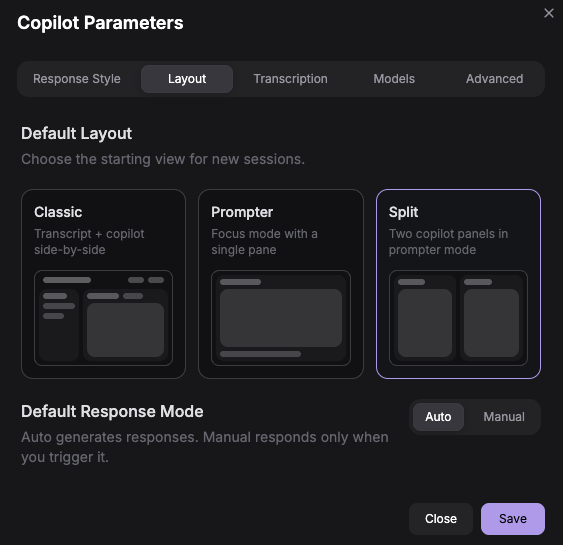 Layout settings modal