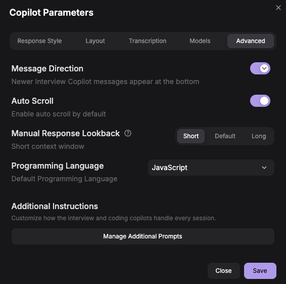 Message direction settings