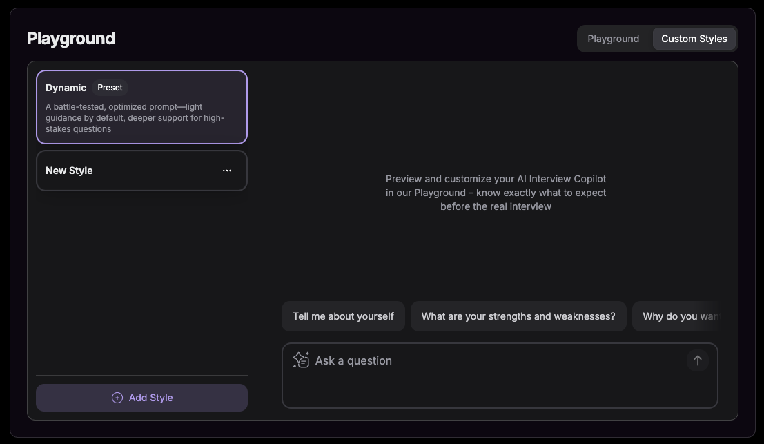 Custom styles in playground