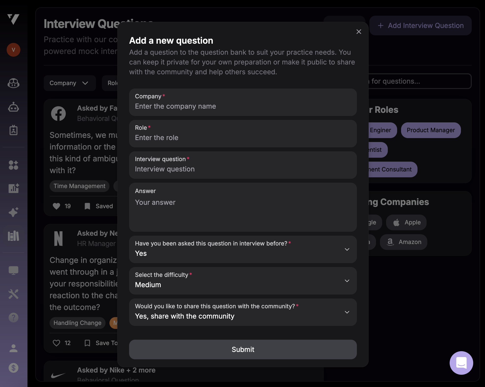 Add new question form