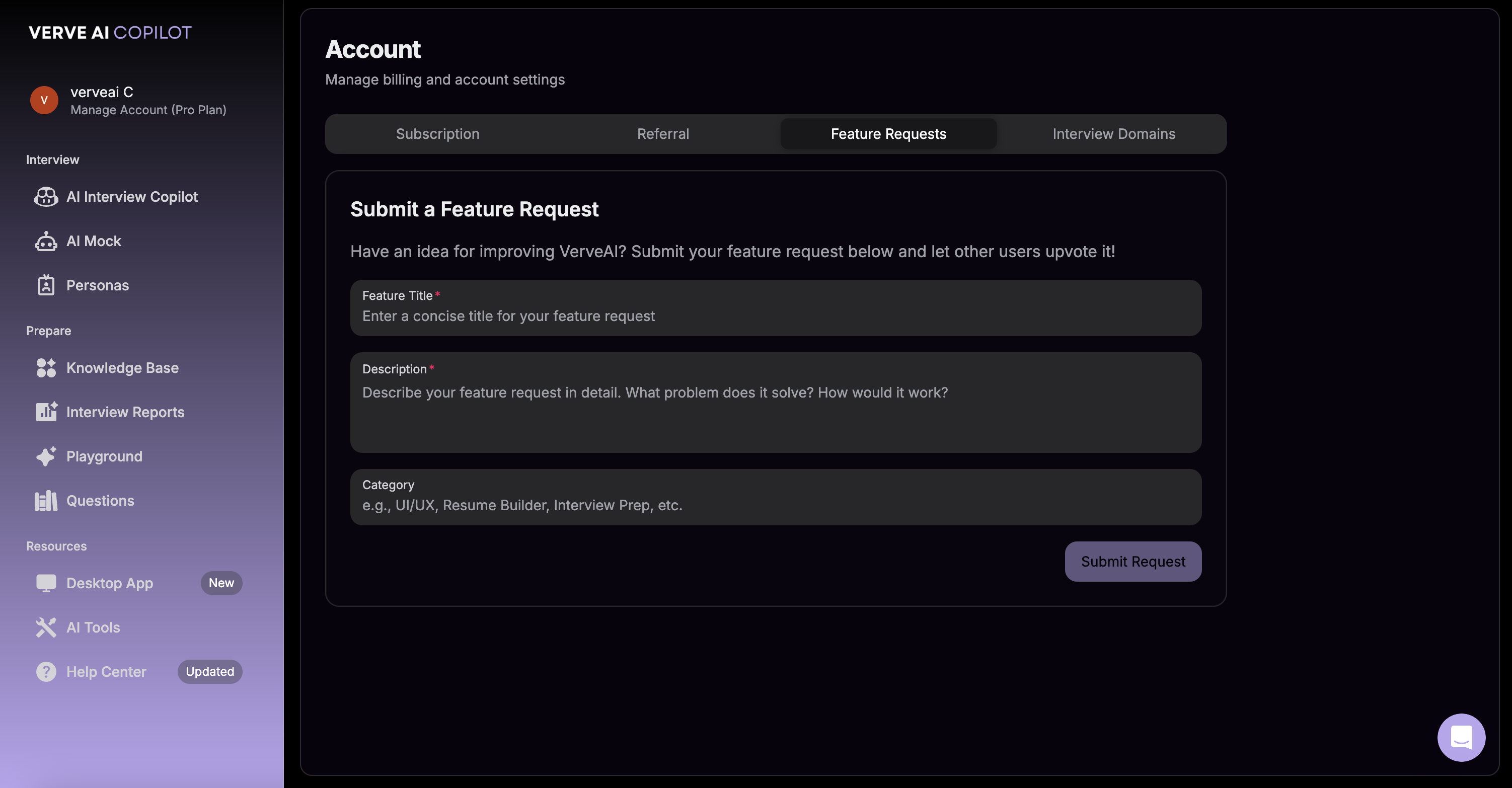 Feature request form