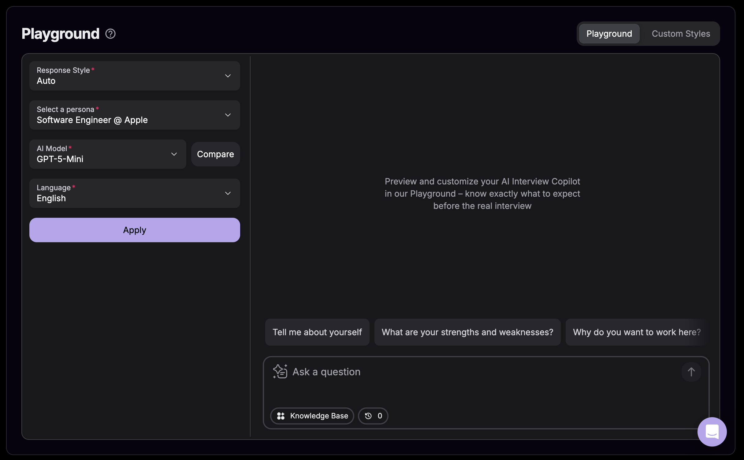 Playground interface