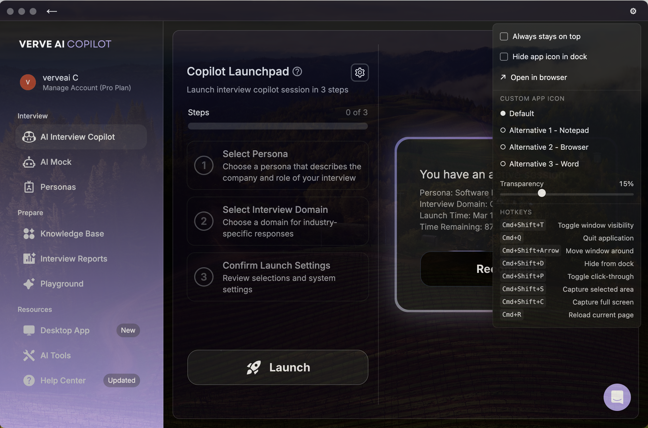 Window transparency settings