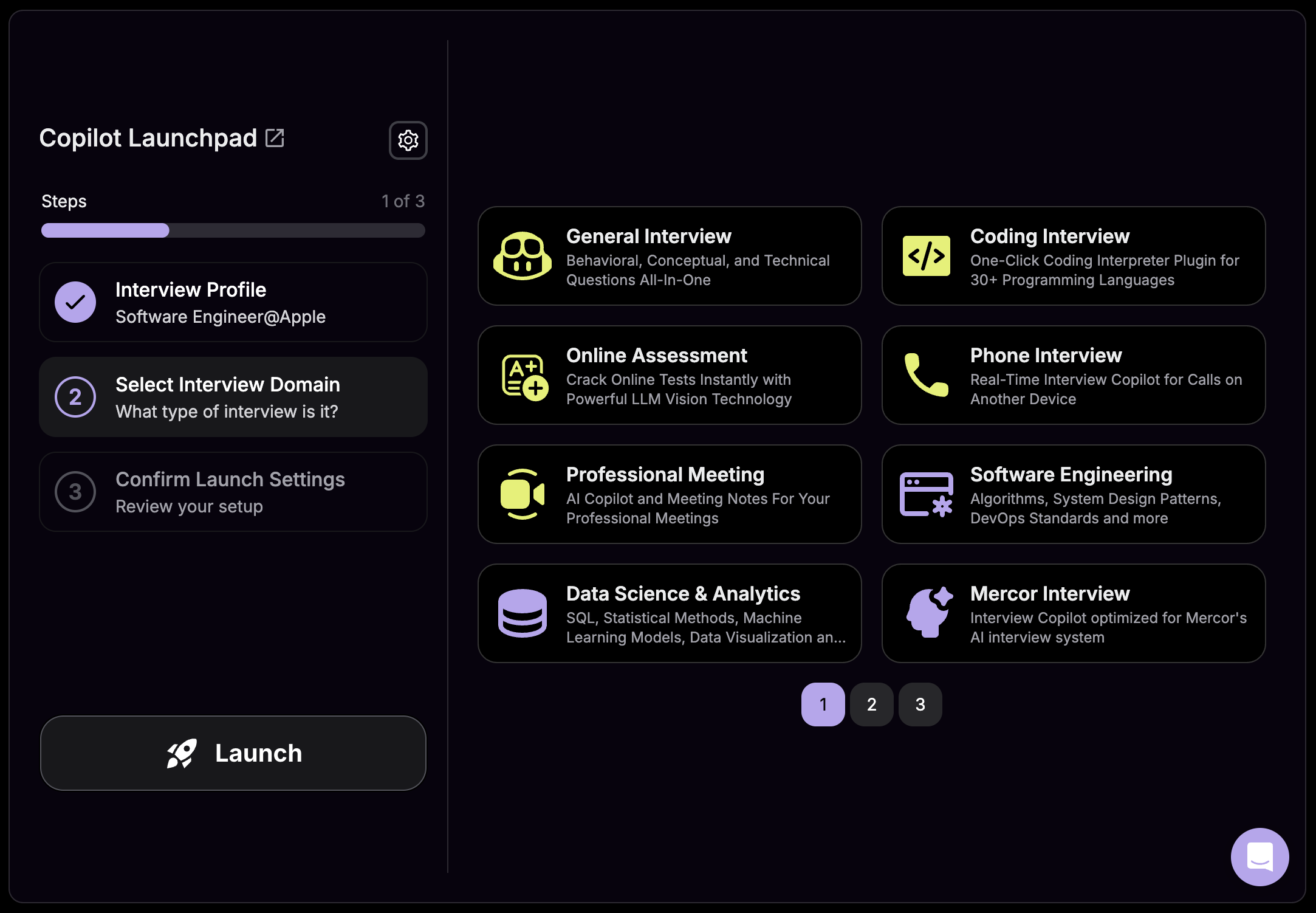 Interview domain selection