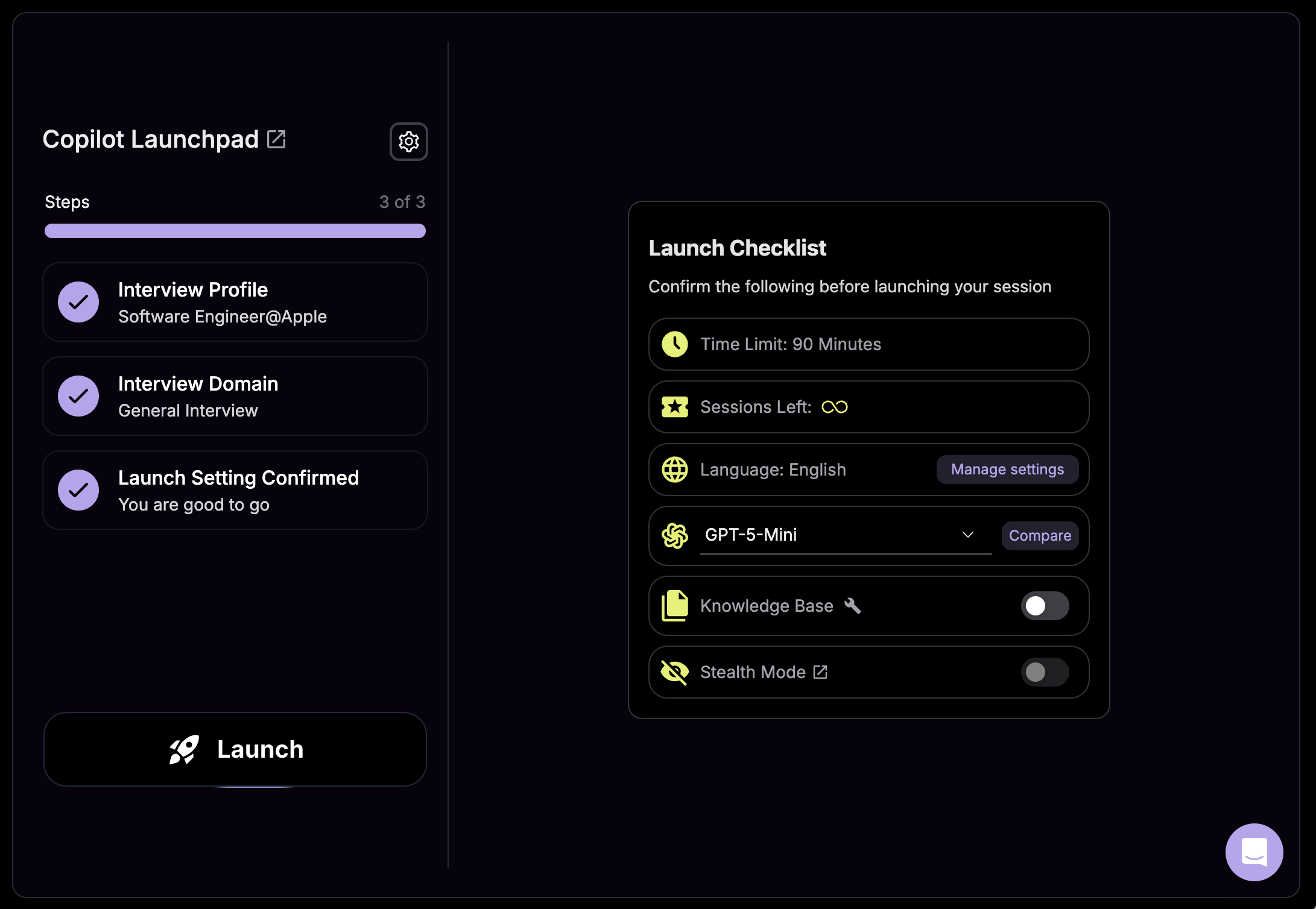 Interview launcher step 3 - Configure settings