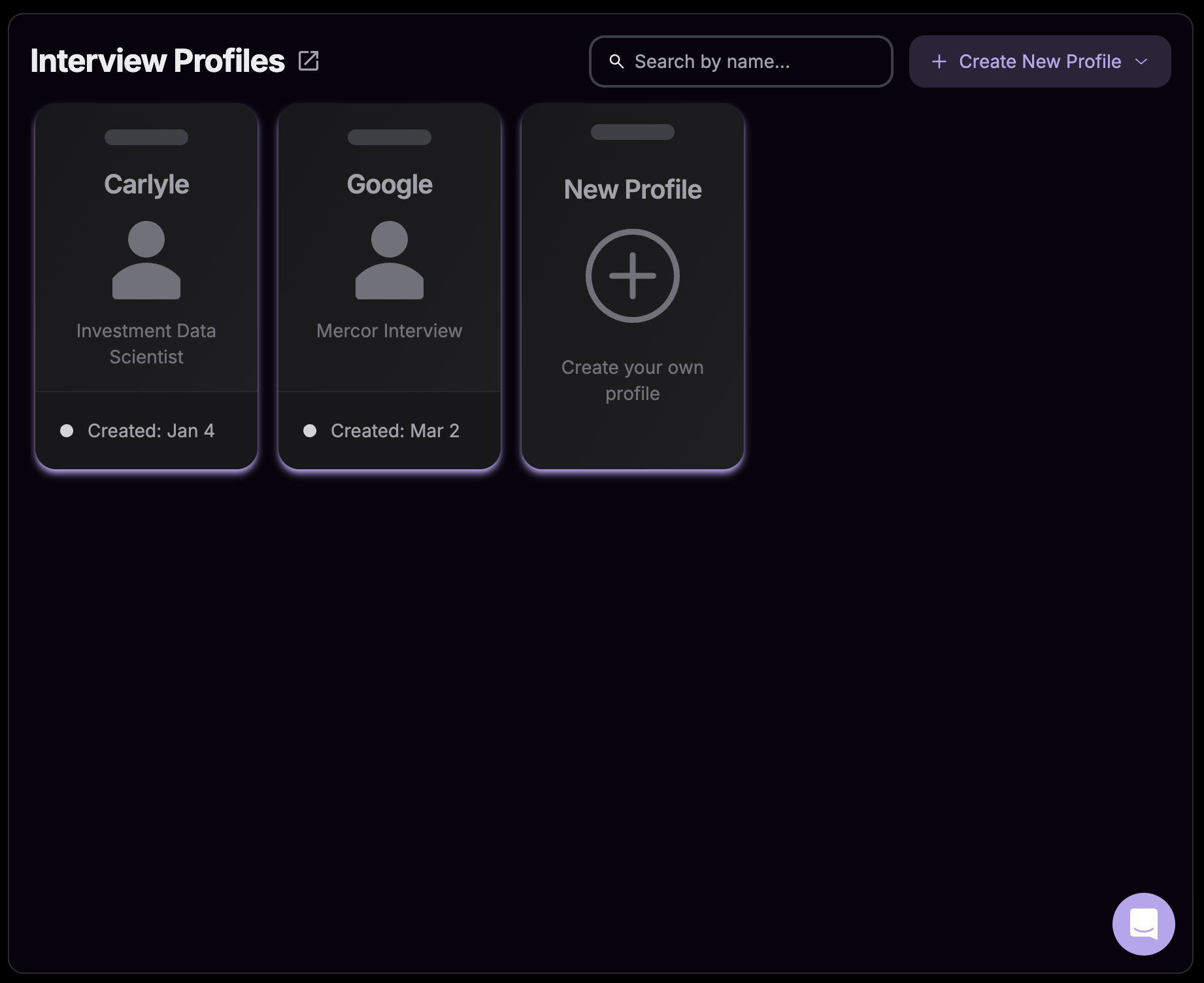 Interview profile creation interface