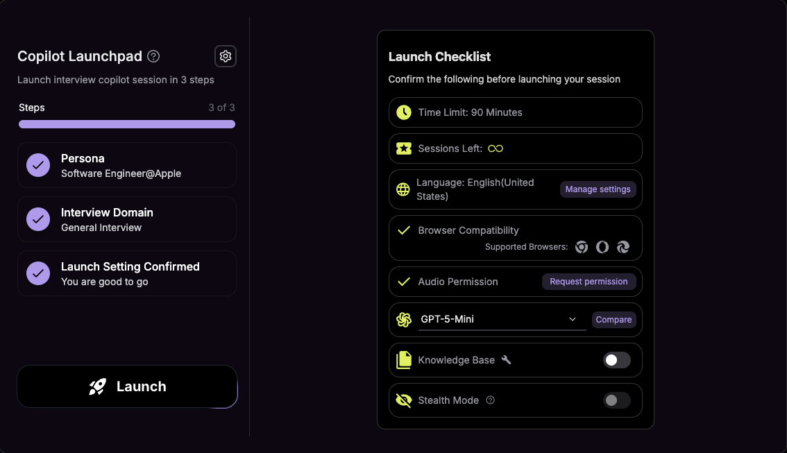 Interview launcher step 3 - Configure settings