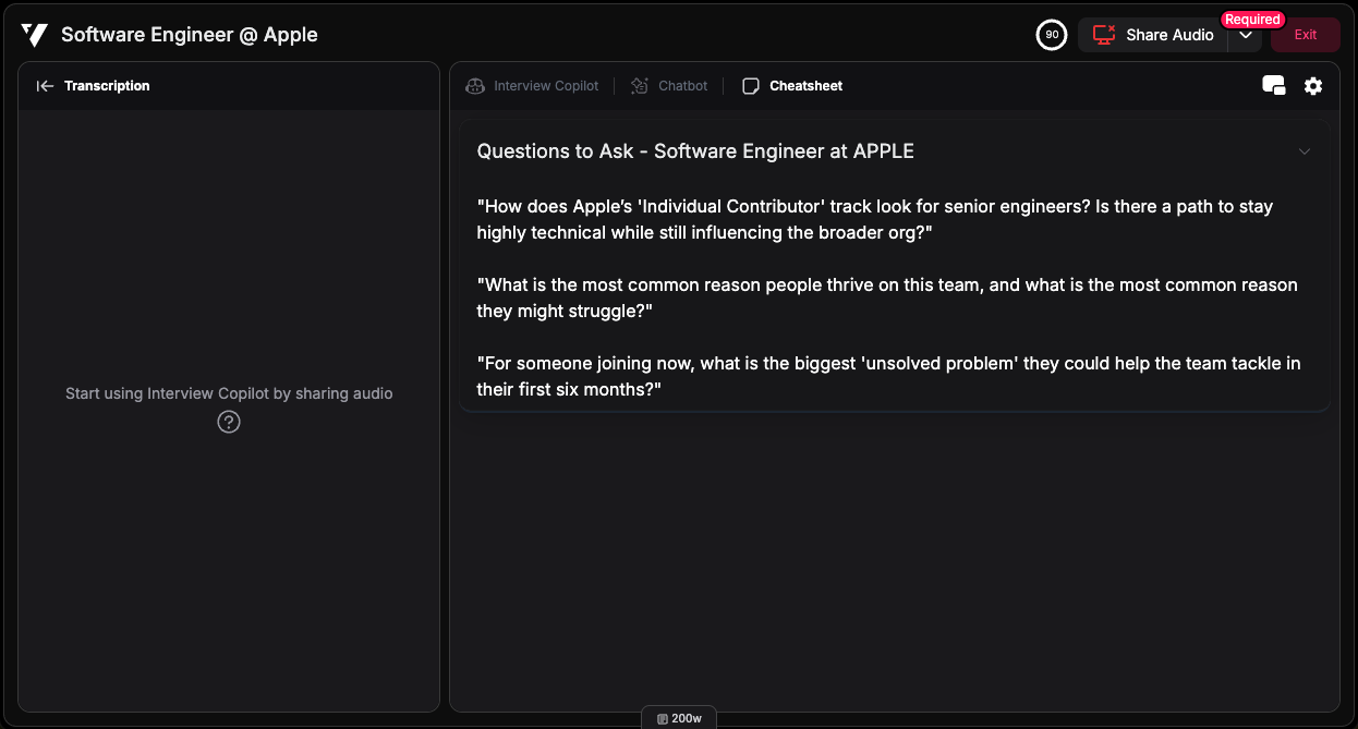 Cheatsheet in Interview Copilot