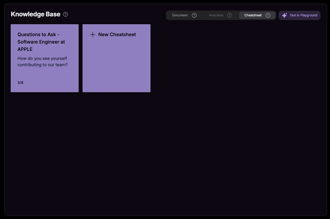Playground Cheatsheet Interface