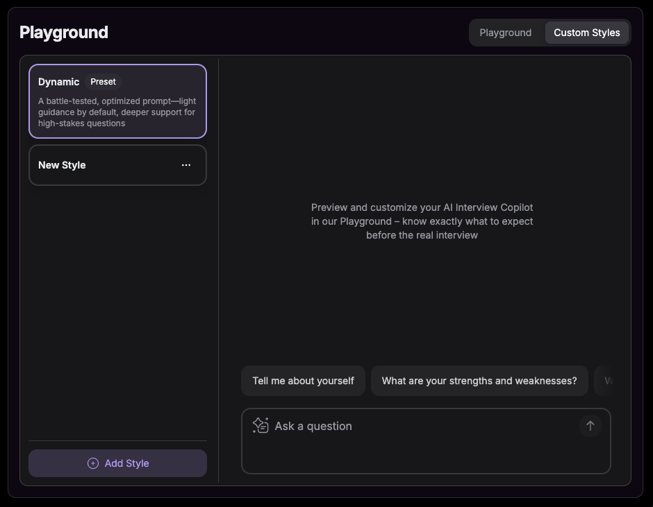 Custom response styles in Playground